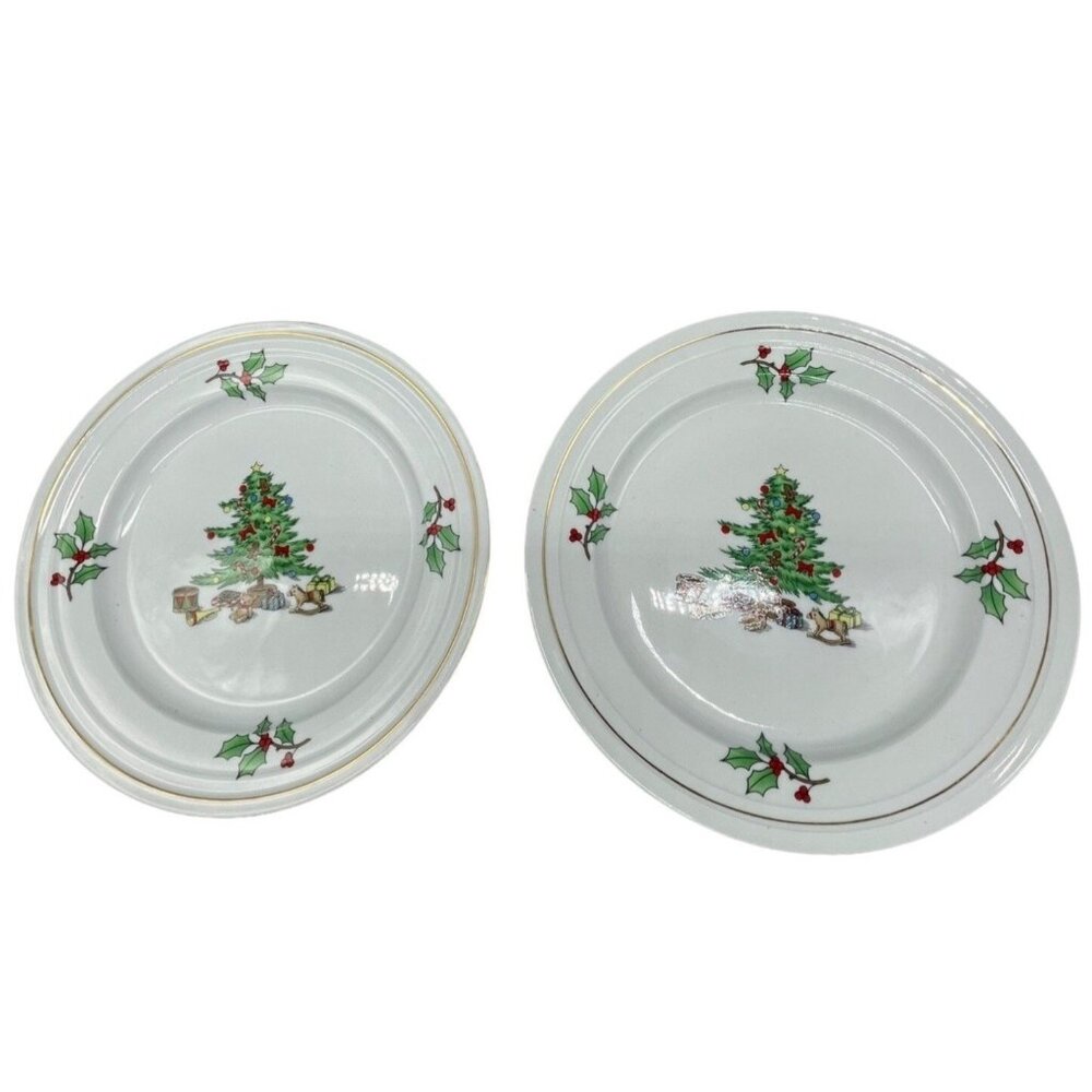 holiday hostess Christmas salad desert plate set of 2 tree white gold 8" READ